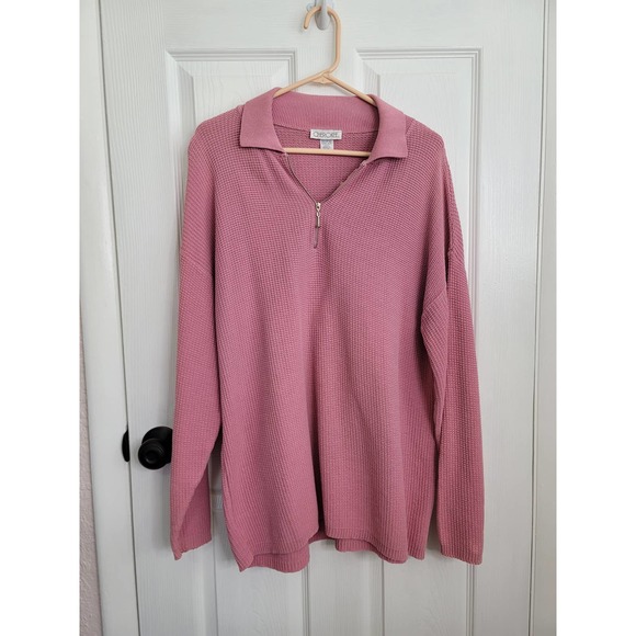 Cherokee Ribbed Knit Collared Long Sleeve Pink Sweater Size Large - Picture 2 of 4